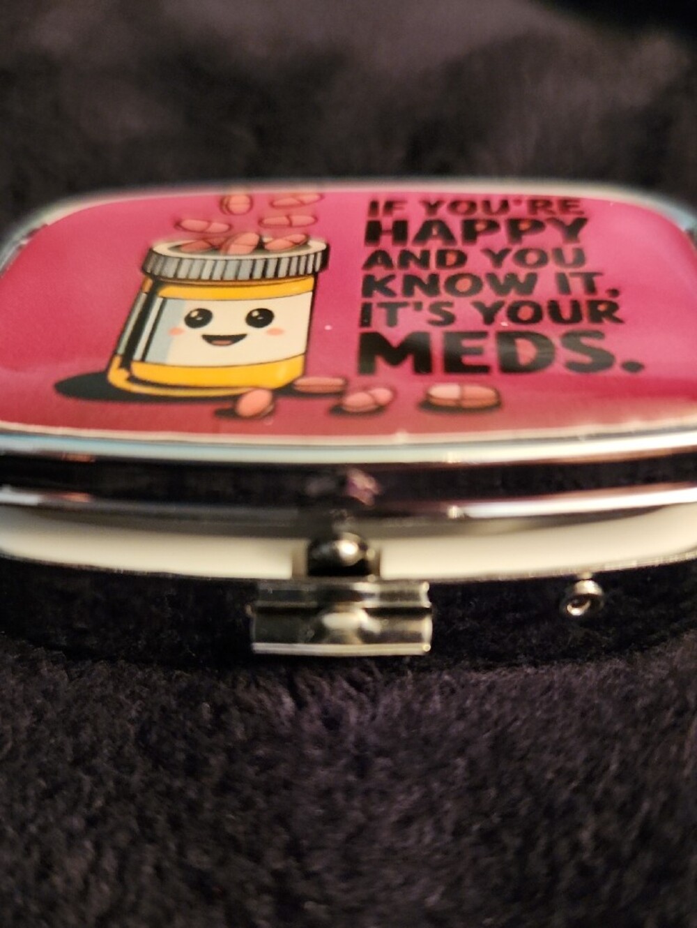NEW - Pill Case, Pill Container with Mirror - 'If You're Happy...' - Picture 4 of 7